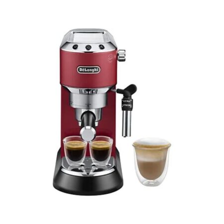 Cafetera express – De’Longhi Dedica EC685.R, 1300 W, 15 bar, Thermoblock, Espresso manual, Función 2 tazas, Rojo