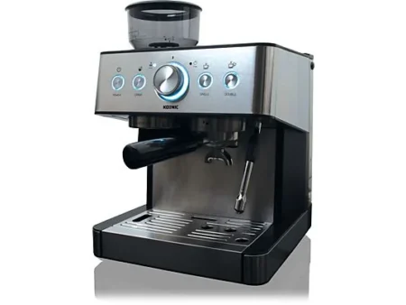 Cafetera express – KOENIC KEM 21524 M, 15 bar, 1650 W, 2 Tazas, Espumador, Botón Grind, Plata