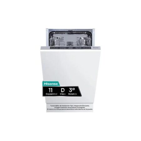 Lavavajillas integrable – Hisense HV543D10, 11 servicios, 7 programas, 44.8 cm, Tercera bandeja, Inverter, Sin Panelar