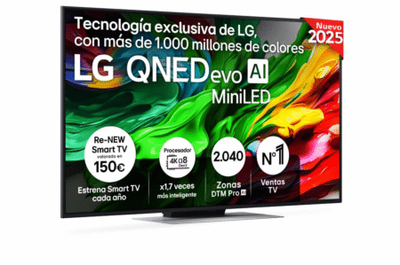 TV LG 55" QNED MiniLED 55QNED87A6B – 4K Ultra HD 120Hz, Procesador A8 AI, Dolby Vision y HDR10, WebOS 25, Sonido AI 20W