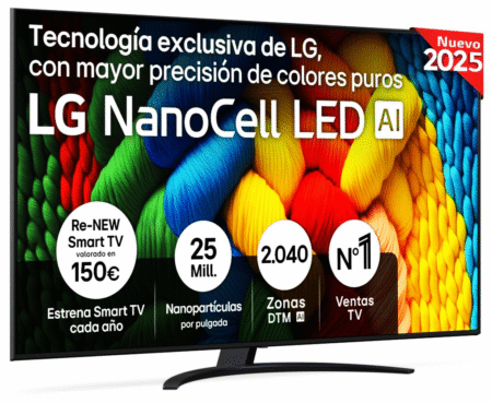 LG 75NANO81A6A Televisor 75" 4K Ultra HD NanoCell con procesador α7 Gen8, HDR10, webOS 25 y Magic Remote