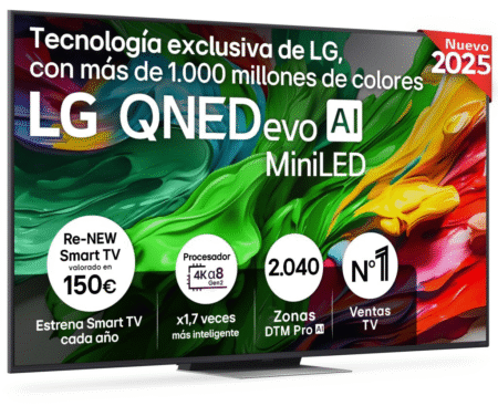 TV LG 65" QNED MiniLED 65QNED87A6B – 4K 120Hz, Procesador A8 AI, Dolby Vision y Digital, HDR10, WebOS 25, Sonido AI 20W